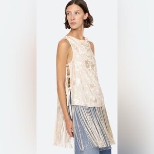 Sea Cream Embroidered Fringe Sleeveless Top